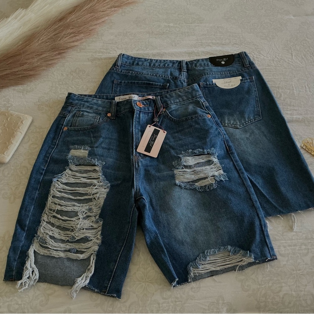 Distressed Dark Blue Denim shorts Ripped Bermudas. One for $13 each